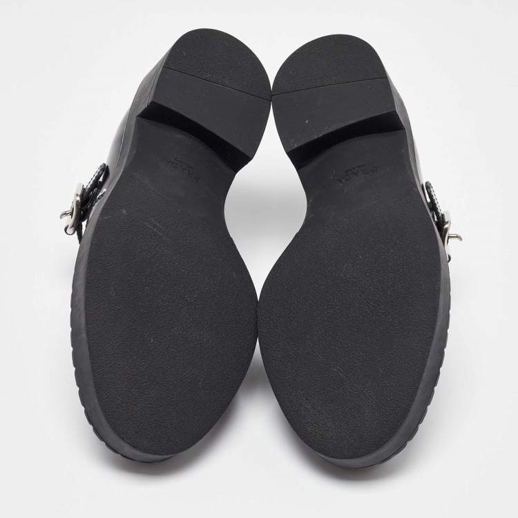 Pre Owned Prada Black Leather Mary Jane Loafers Size 38.5