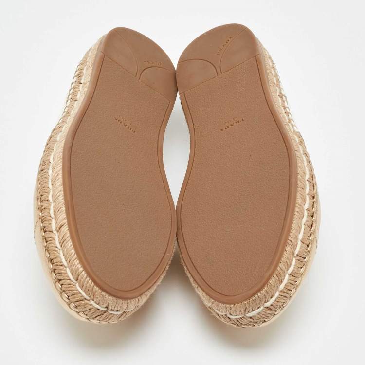 Pre Owned Prada Gold/White Leather Espadrille Flats Size 39.5