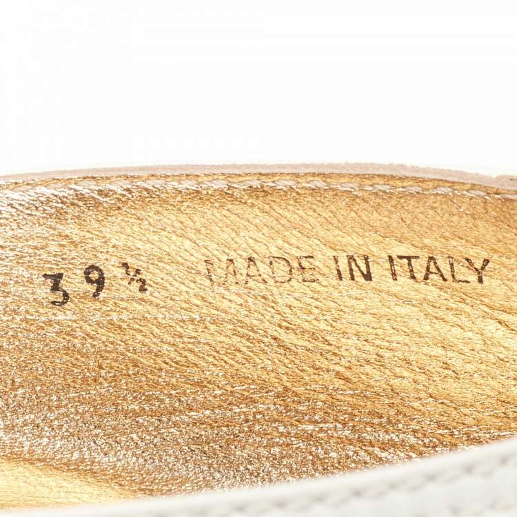 Pre Owned Prada Gold/White Leather Espadrille Flats Size 39.5