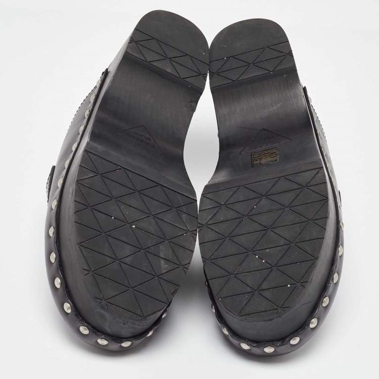 Pre Owned Prada Black Leather Studded Platform Mules Size 42
