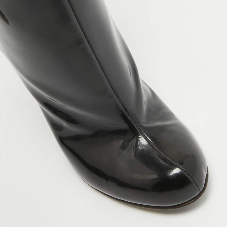 Pre Owned D&G Black Patent Leather Buckle Detail Over The Knee Length Boots Size 38.5