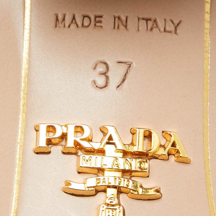 Pre Owned Prada Beige Saffiano Patent Leather Ankle Strap Sandals Size 37