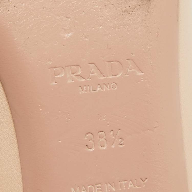 Pre Owned Prada Beige Leather and Patent Cap Toe Bow Ballet Flats Size 38.5