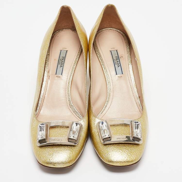 مملوكة مسبقًا Prada Yellow Patent Leather Block Heel Pumps Size 40