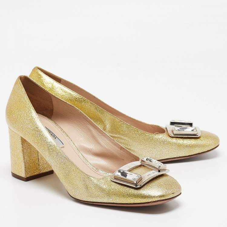 مملوكة مسبقًا Prada Yellow Patent Leather Block Heel Pumps Size 40
