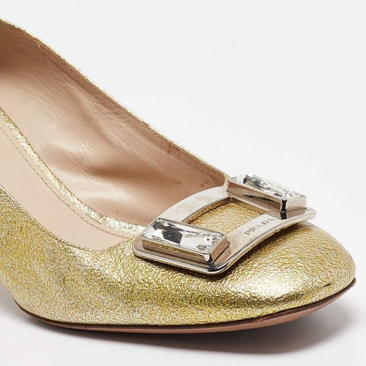 مملوكة مسبقًا Prada Yellow Patent Leather Block Heel Pumps Size 40