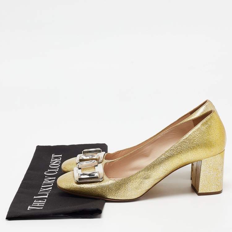 مملوكة مسبقًا Prada Yellow Patent Leather Block Heel Pumps Size 40