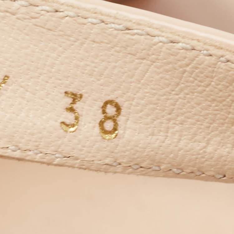 Pre Owned Prada Beige Patent Leather Platform Ankle Strap Sandals Size 38