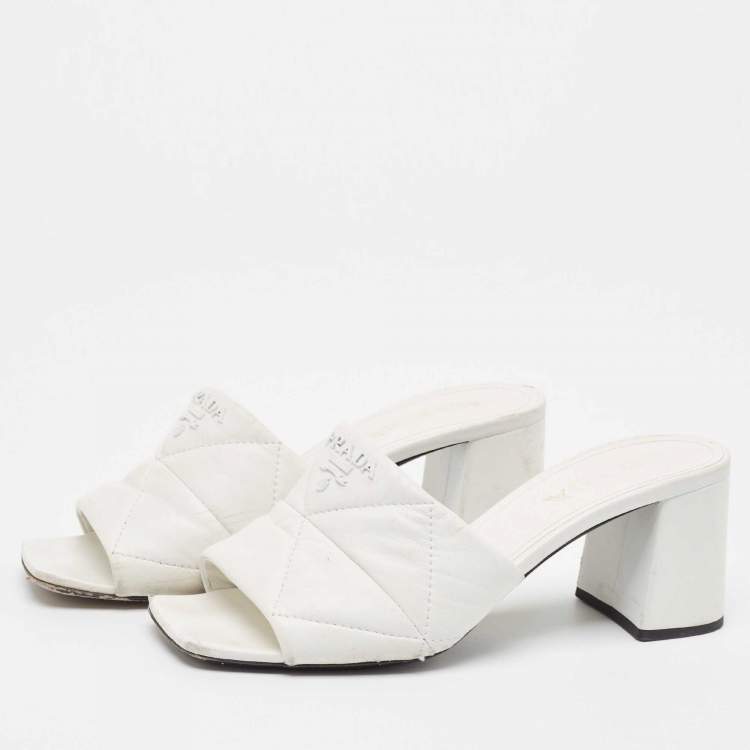 Pre Owned Prada White Quilted Leather Slide Sandals Size 38