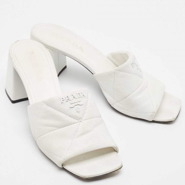 Pre Owned Prada White Quilted Leather Slide Sandals Size 38