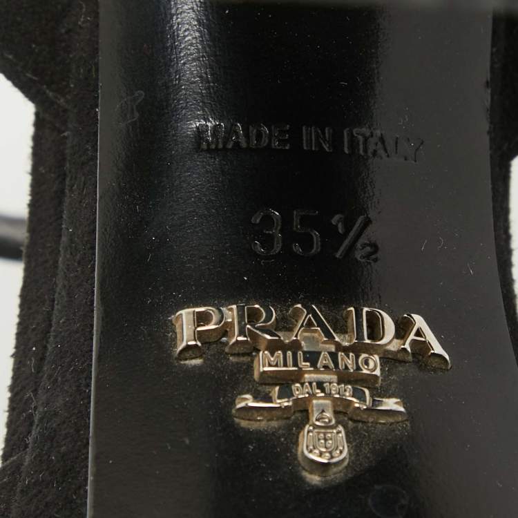 Pre Owned Prada Black Suede Platform Ankle Strap Sandals Size 35.5