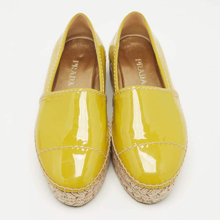 Pre Owned Prada Yellow Patent Leather Slip On Espadrille Loafers Size 37