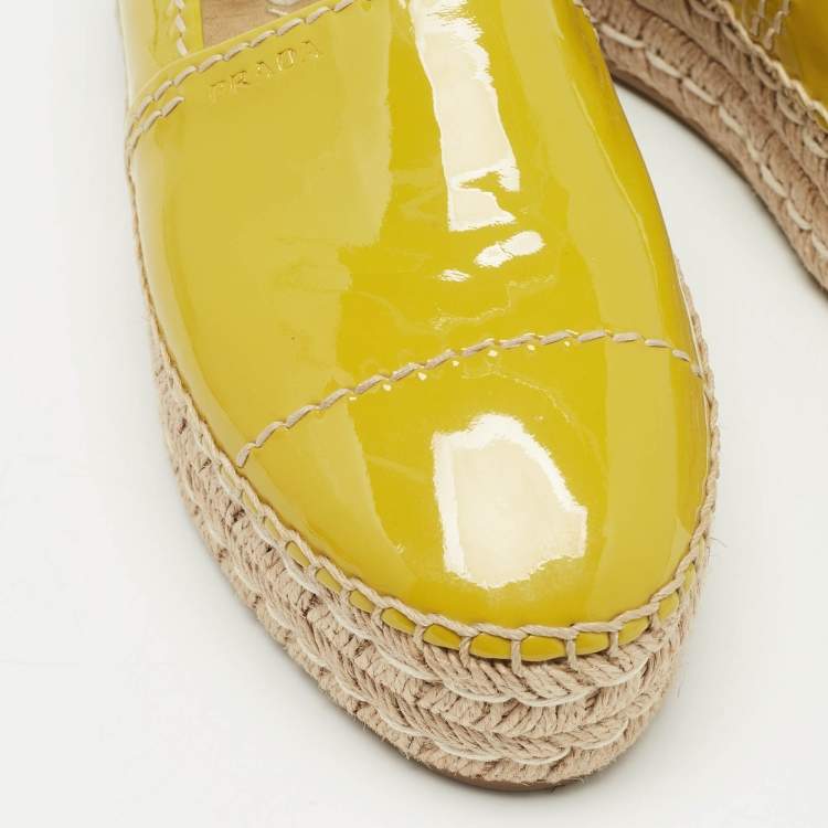 Pre Owned Prada Yellow Patent Leather Slip On Espadrille Loafers Size 37