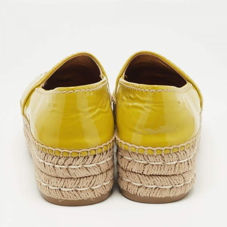Pre Owned Prada Yellow Patent Leather Slip On Espadrille Loafers Size 37