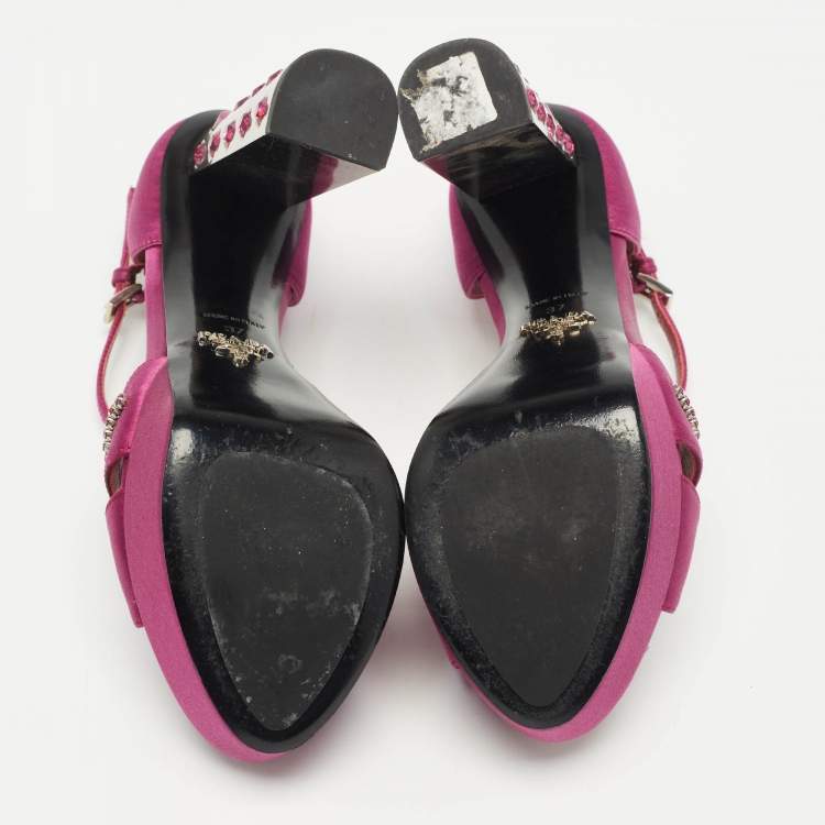 Pre Owned Prada Purple Satin Crystal Embellished Platform Sandals Size 37