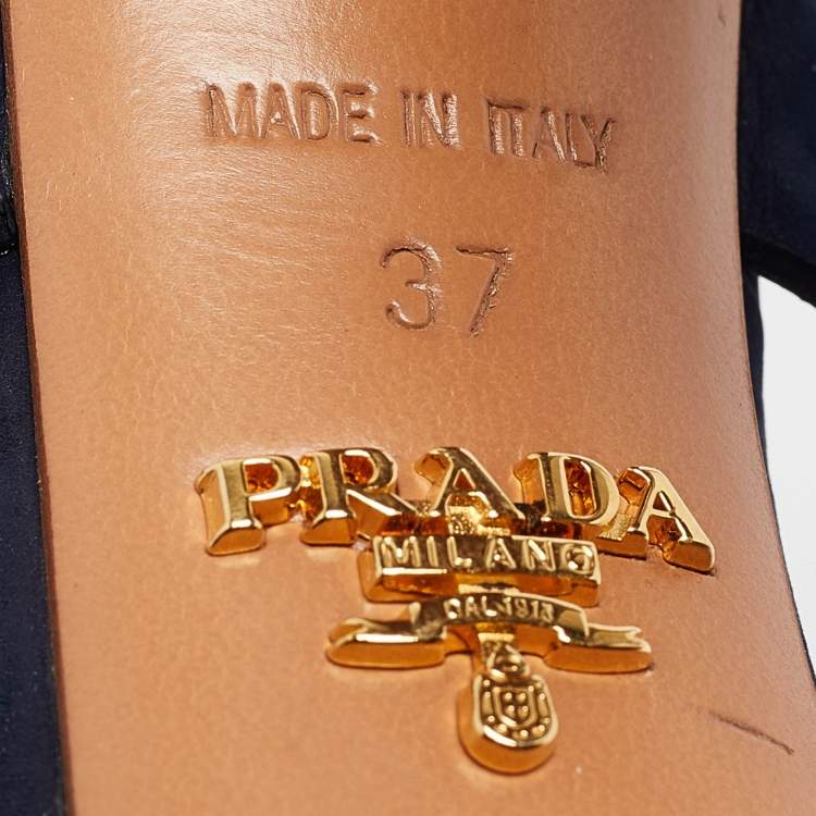 Pre Owned Prada Navy Blue Nubuck Leather Platform Sandals Size 37