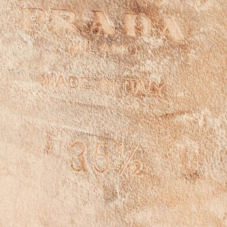 Pre Owned Prada Brown Leather Triangle Cutout Flat Slides Size 35.5