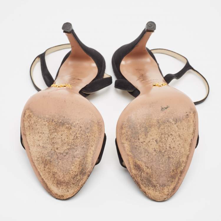 Pre Owned Prada Black Satin Ankle Strap Sandals Size 37.5