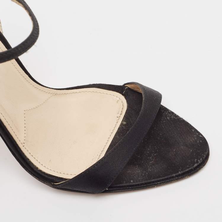 Pre Owned Prada Black Satin Ankle Strap Sandals Size 37.5