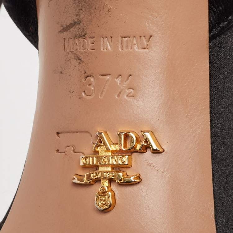 Pre Owned Prada Black Satin Ankle Strap Sandals Size 37.5