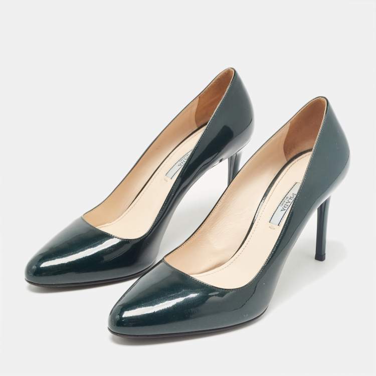 Pre Owned Prada Green Patent Leather Pointed Toe Pumps Size 40