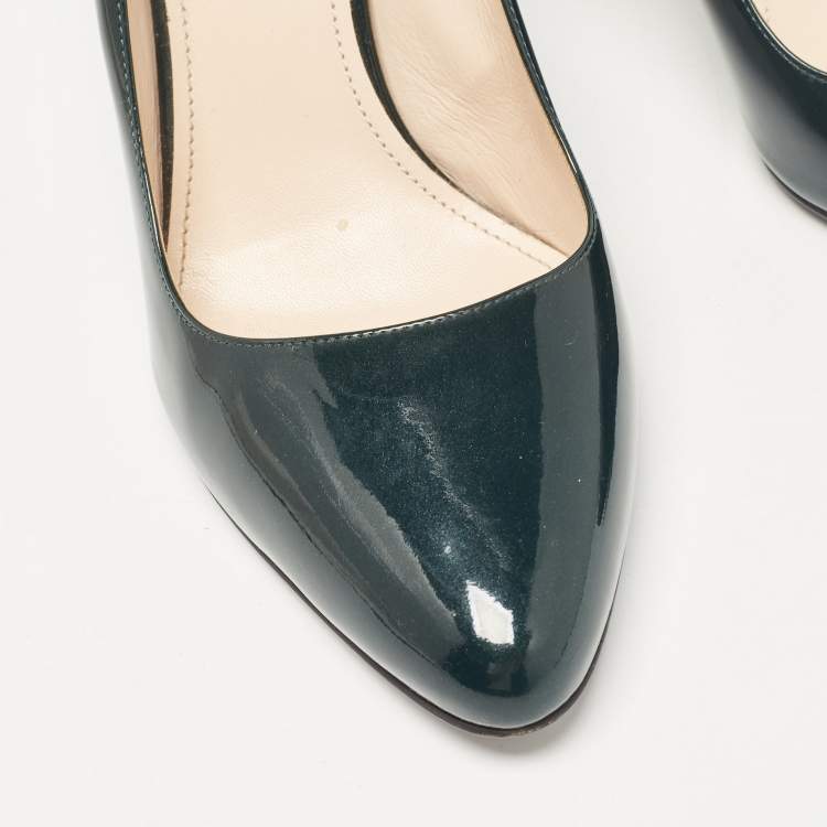 Pre Owned Prada Green Patent Leather Pointed Toe Pumps Size 40