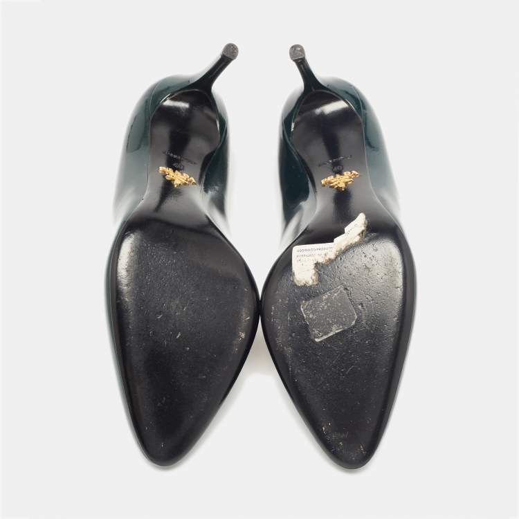 Pre Owned Prada Green Patent Leather Pointed Toe Pumps Size 40