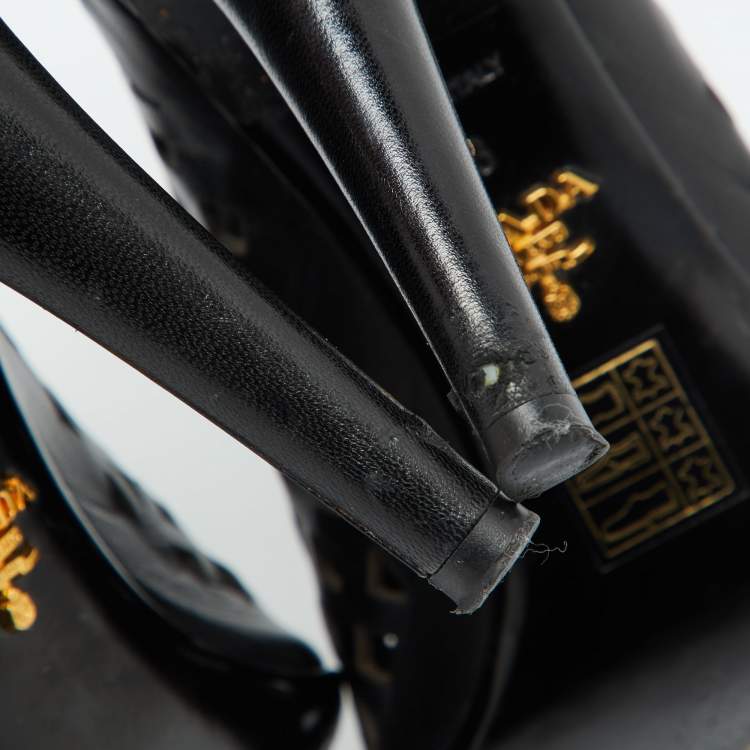 مملوكة مسبقًا Prada Black Perforated Leather Peep Toe Booties Size 38