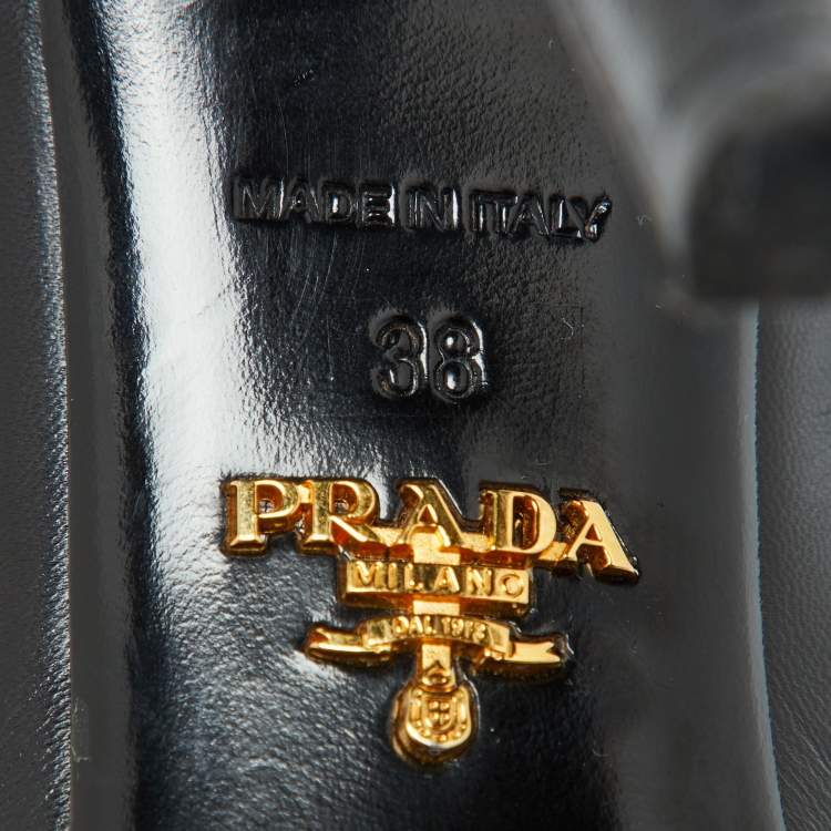 مملوكة مسبقًا Prada Black Perforated Leather Peep Toe Booties Size 38