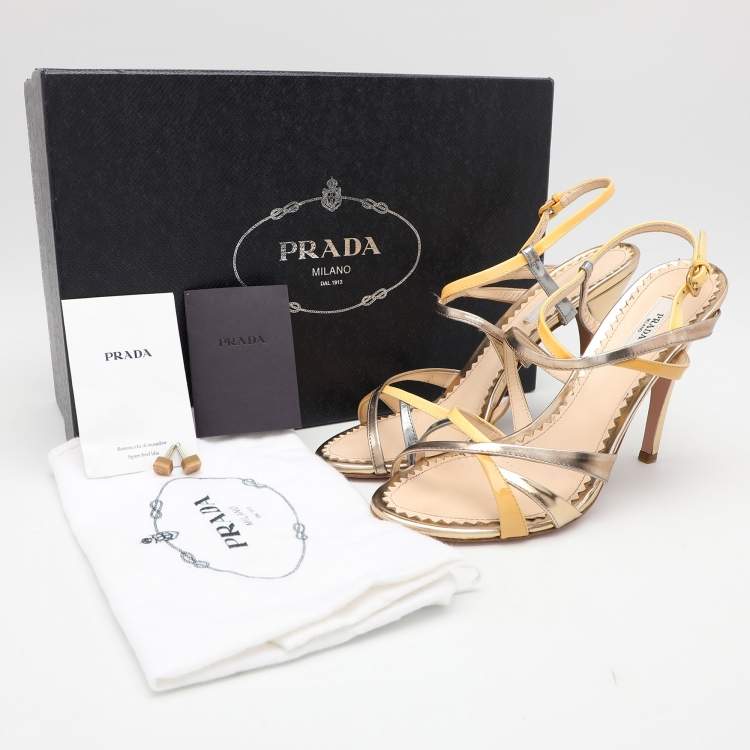 Pre Owned Prada Multicolor Patent and Leather Strappy Sandals Size 36.5
