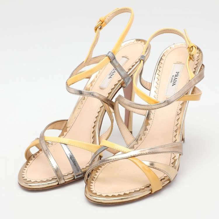Pre Owned Prada Multicolor Patent and Leather Strappy Sandals Size 36.5