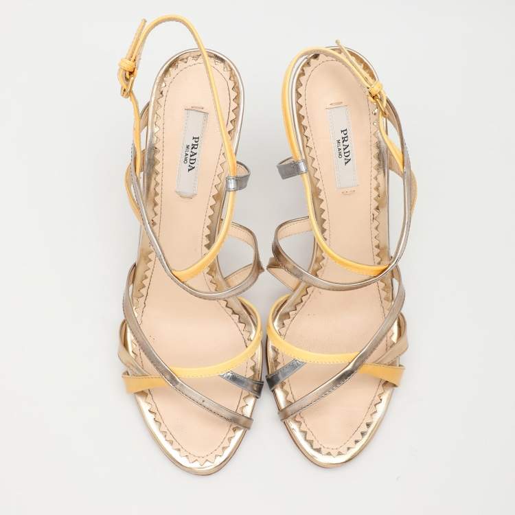 Pre Owned Prada Multicolor Patent and Leather Strappy Sandals Size 36.5