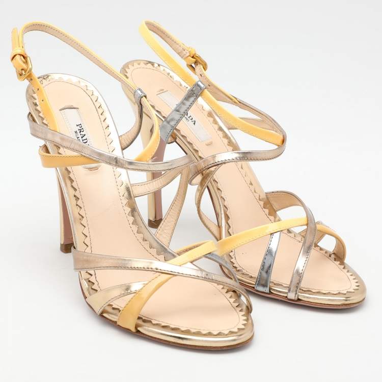 Pre Owned Prada Multicolor Patent and Leather Strappy Sandals Size 36.5