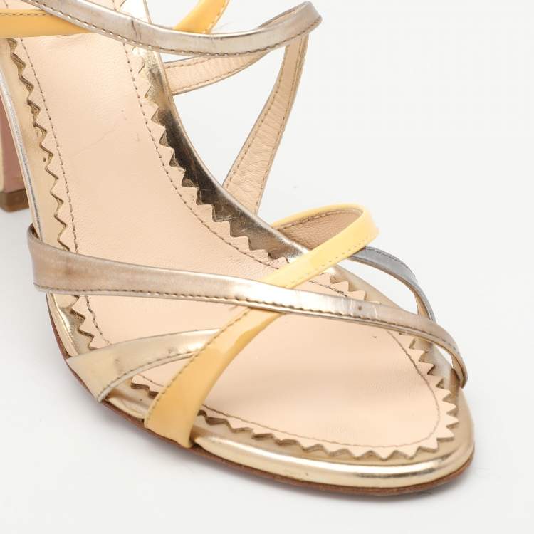 Pre Owned Prada Multicolor Patent and Leather Strappy Sandals Size 36.5