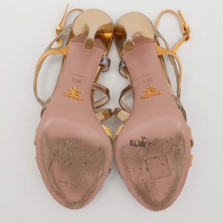 Pre Owned Prada Multicolor Patent and Leather Strappy Sandals Size 36.5