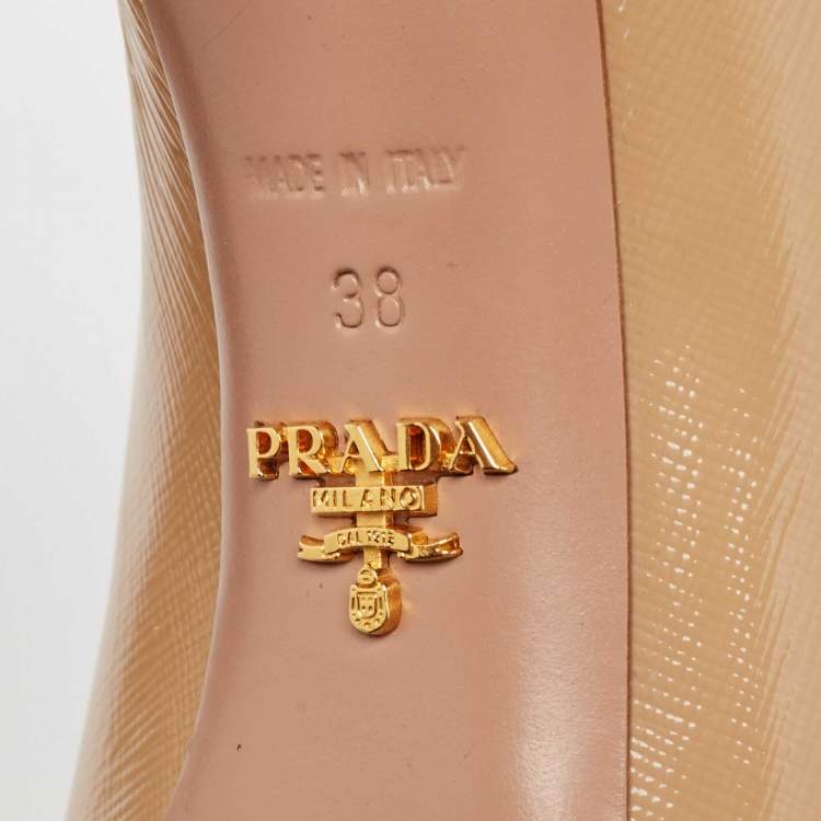 Pre Owned Prada Beige Patent Leather Peep Toe Pumps Size 38