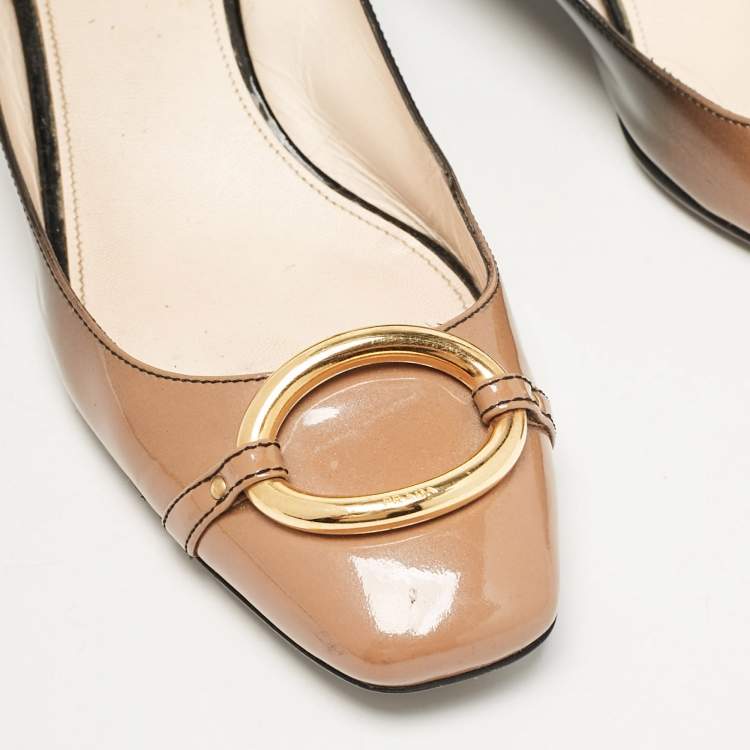 Pre Owned Prada Black/Beige Patent Leather Block Heel Pumps Size 40