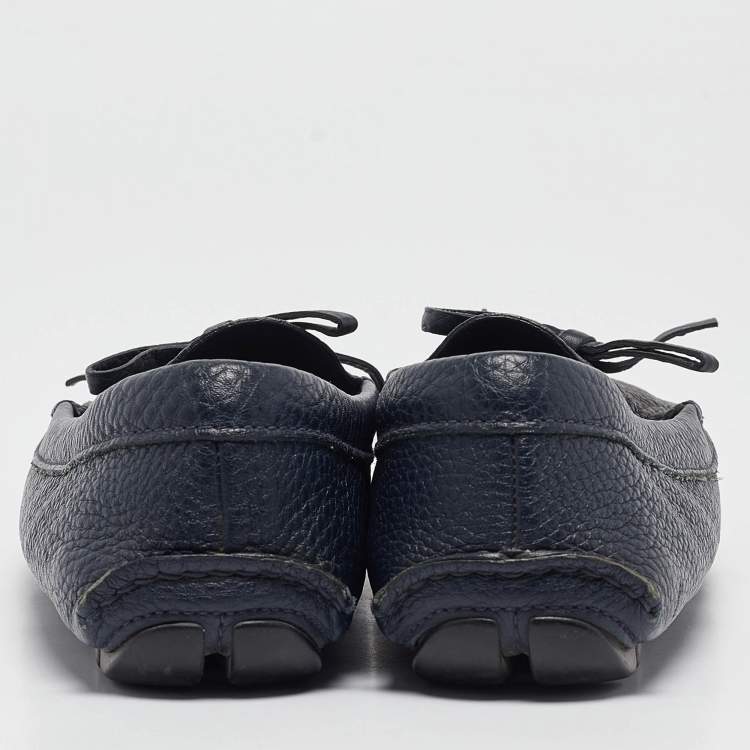 Pre Owned Prada Navy Blue Leather Slip On Loafers Size 38
