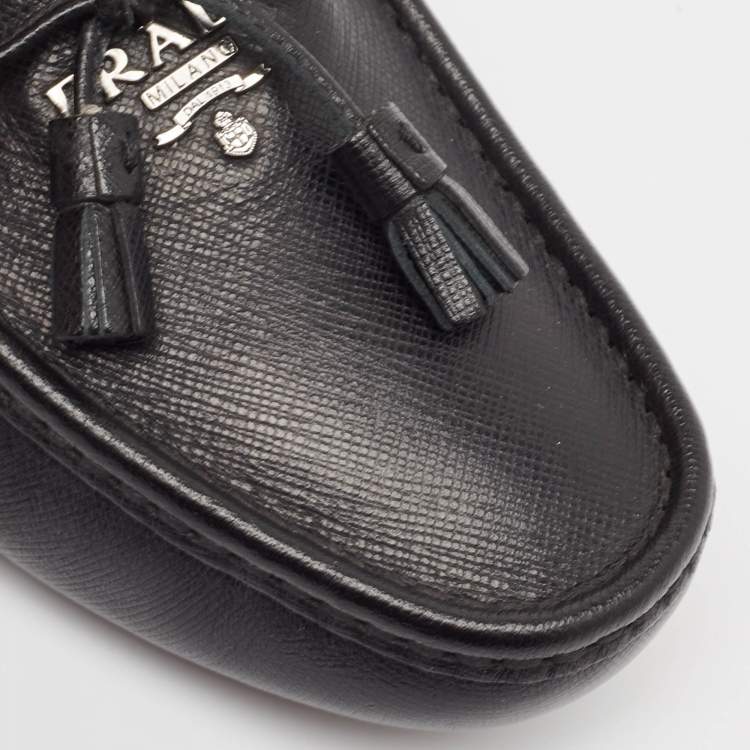 Pre Owned Prada Black Leather Slip On Loafers Size 37