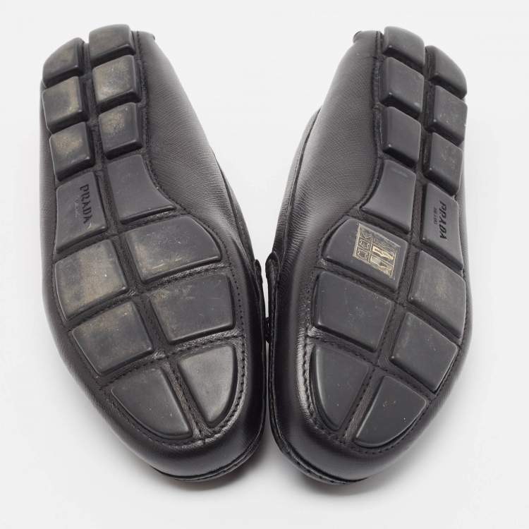 Pre Owned Prada Black Leather Slip On Loafers Size 37
