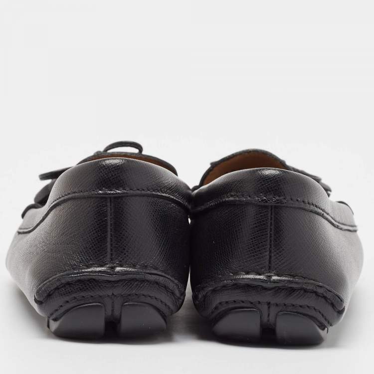 Pre Owned Prada Black Leather Slip On Loafers Size 37
