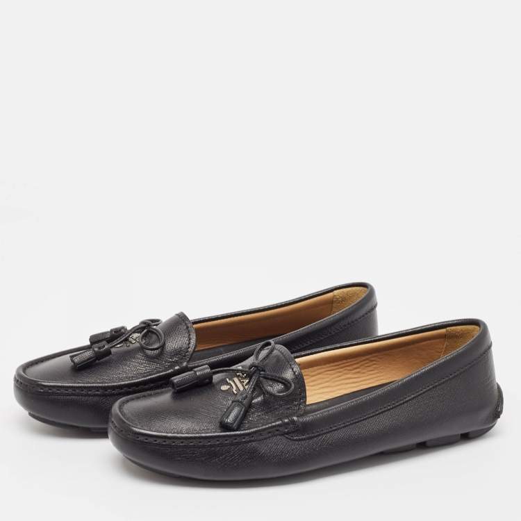 Pre Owned Prada Black Leather Slip On Loafers Size 37