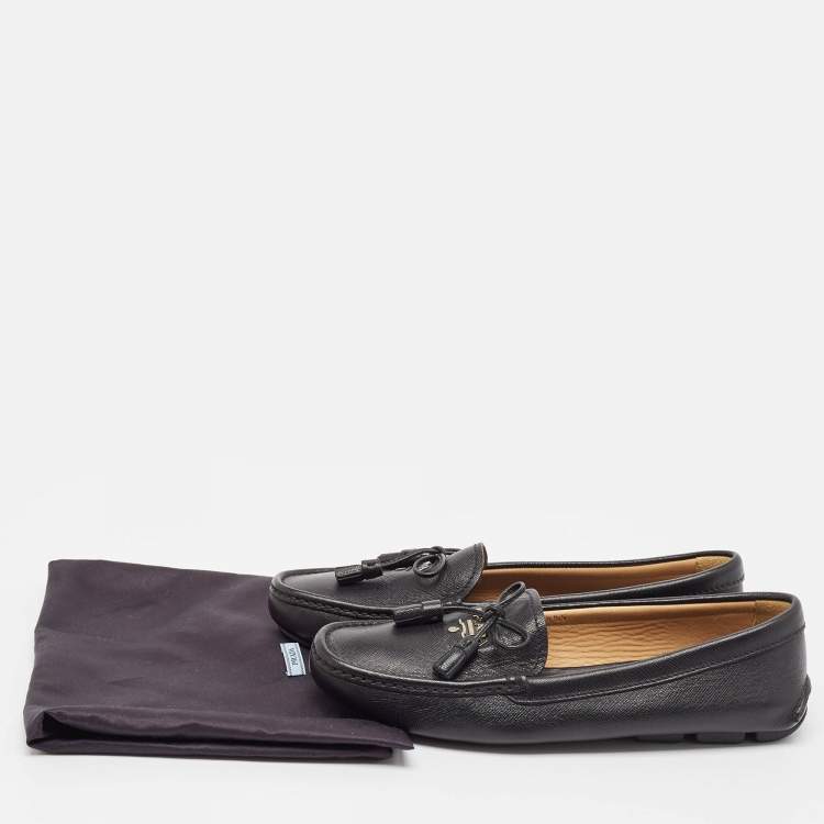 Pre Owned Prada Black Leather Slip On Loafers Size 37