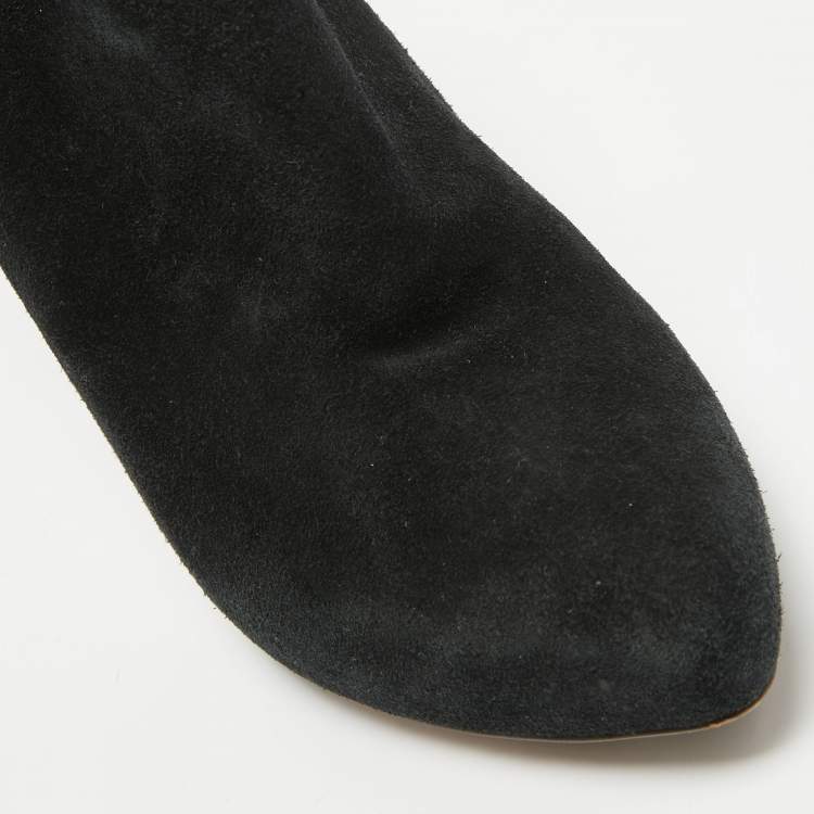 Pre Owned Prada Black Suede Ankle Booties Size 37.5