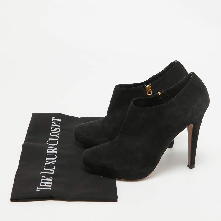 Pre Owned Prada Black Suede Ankle Booties Size 37.5