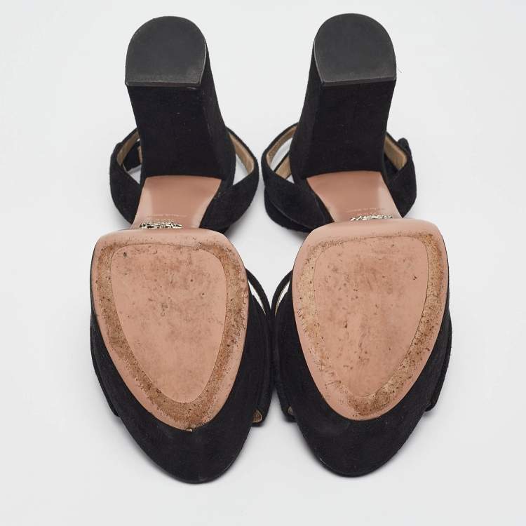 Pre Owned Prada Black Suede Ankle Strap Sandals Size 39.5