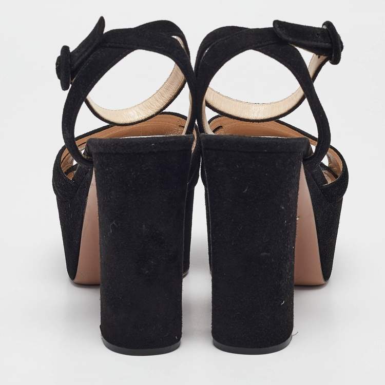 Pre Owned Prada Black Suede Ankle Strap Sandals Size 39.5