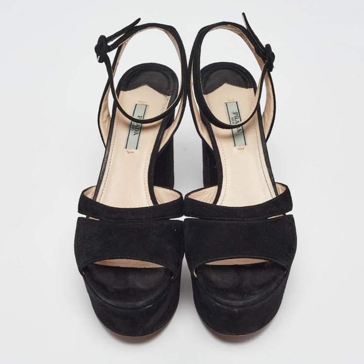 Pre Owned Prada Black Suede Ankle Strap Sandals Size 39.5