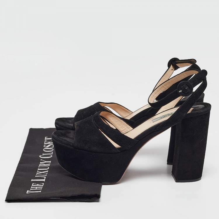Pre Owned Prada Black Suede Ankle Strap Sandals Size 39.5
