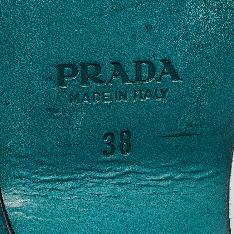 Pre Owned Prada Teal Suede Platform Ankle Strap Sandals Size 38